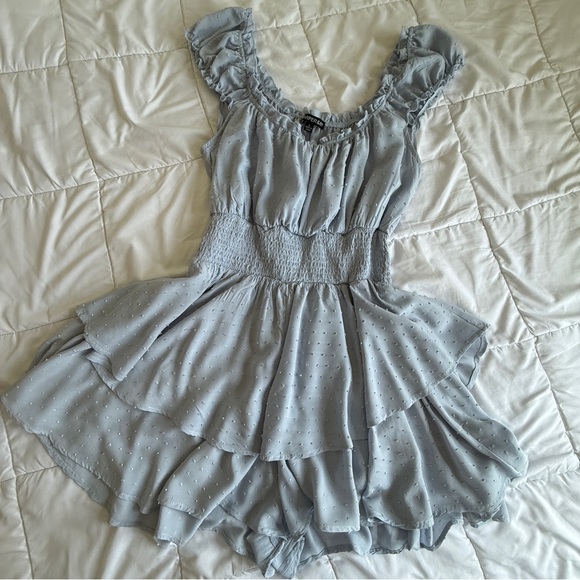 Harper & Ivy Pants - Harper & Ivy Light Blue Swiss Dot Ruffle Romper Size L